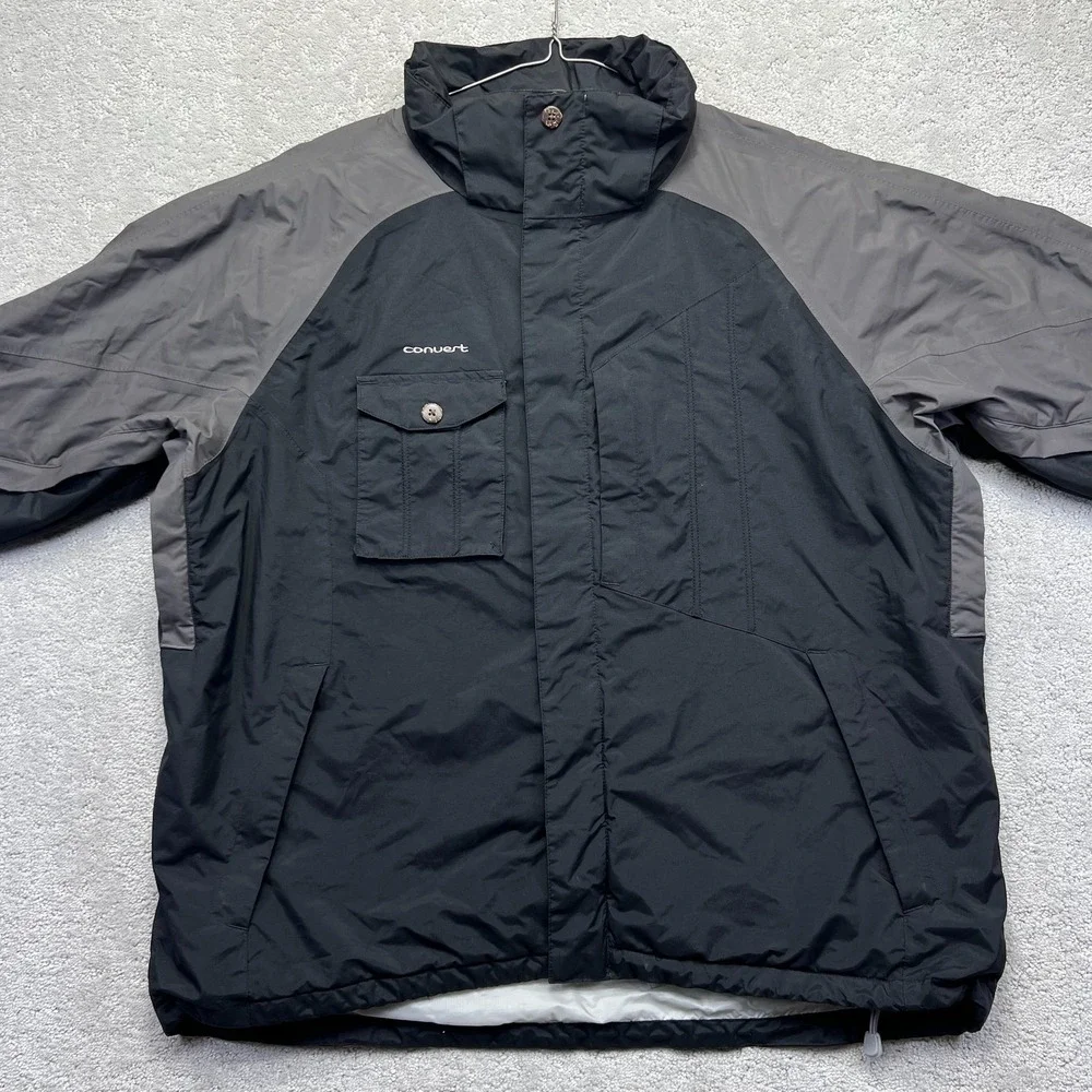 Columbia Jacket Mens XL Black Gray Convert Omni-Tech Ski Snowboard Fleece Lined